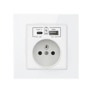 双插头插座欧洲2P + T法国插座，带双5V 2.1A USB a型壁式充电器 - Product Image 1