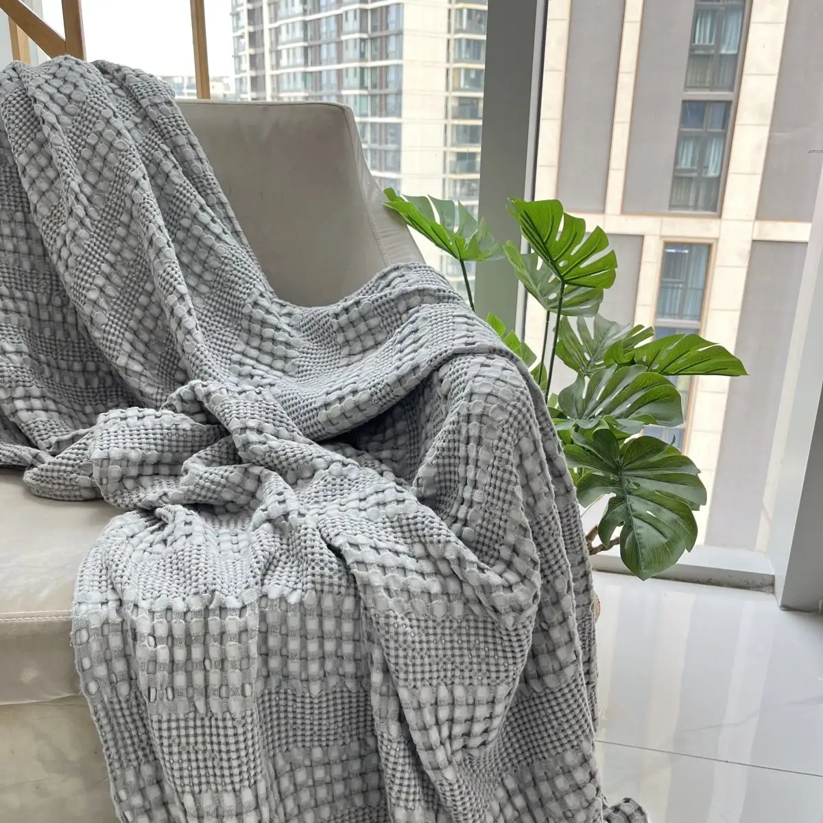 Estilo Nórdico Venda Quente De Bambu De Algodão Super Macio Wearable Cobertores De Lance Sofá-cama Cobertor De Decoração
