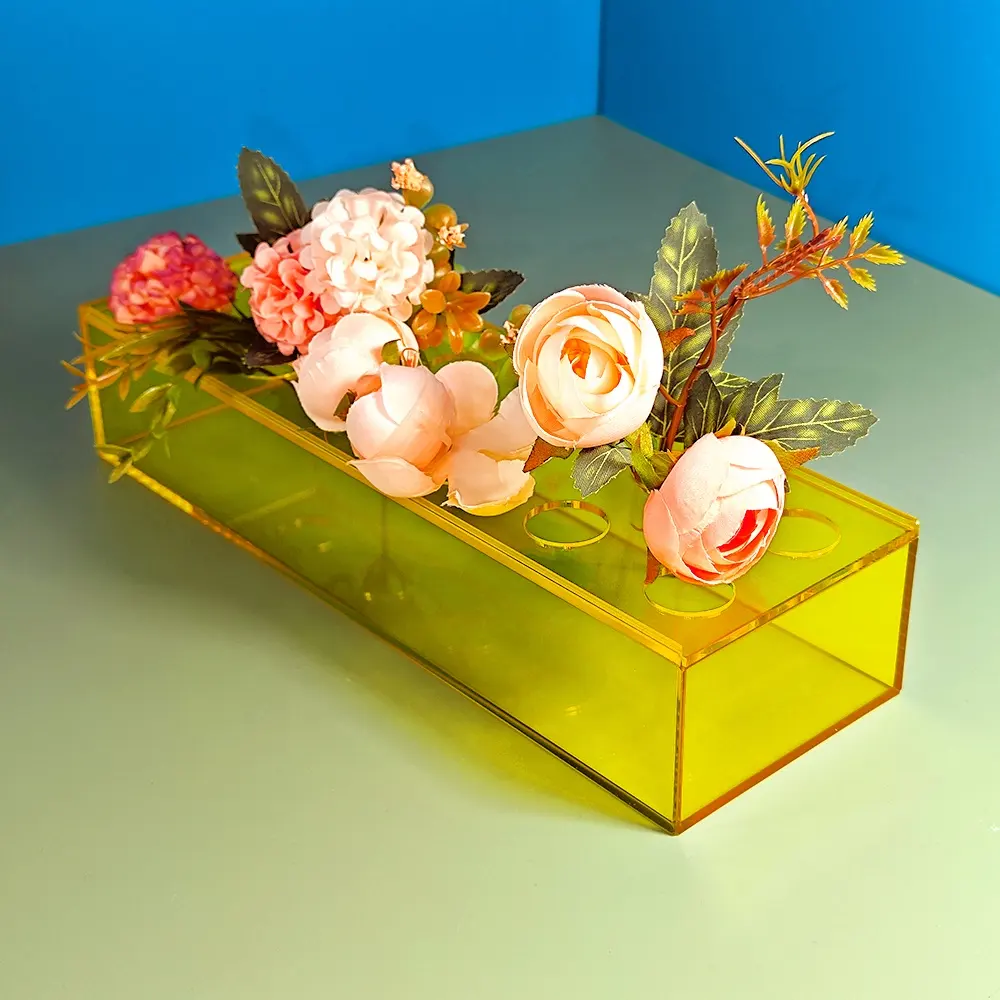 Grosir Bunga Kering Mawar Diawetkan Tahan Air Kotak Bunga Akrilik Persegi Panjang Kotak Bunga Akrilik Mawar Mewah Bening Kualitas Tinggi