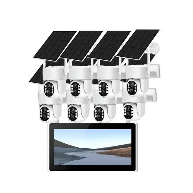Eseecloud Kit Nvr sans fil solaire 4ch 8ch 5mp avec caméra 4mp Moniteur 10 pouces Cctv Surveillance Ai System Solar Wifi Camera KiT