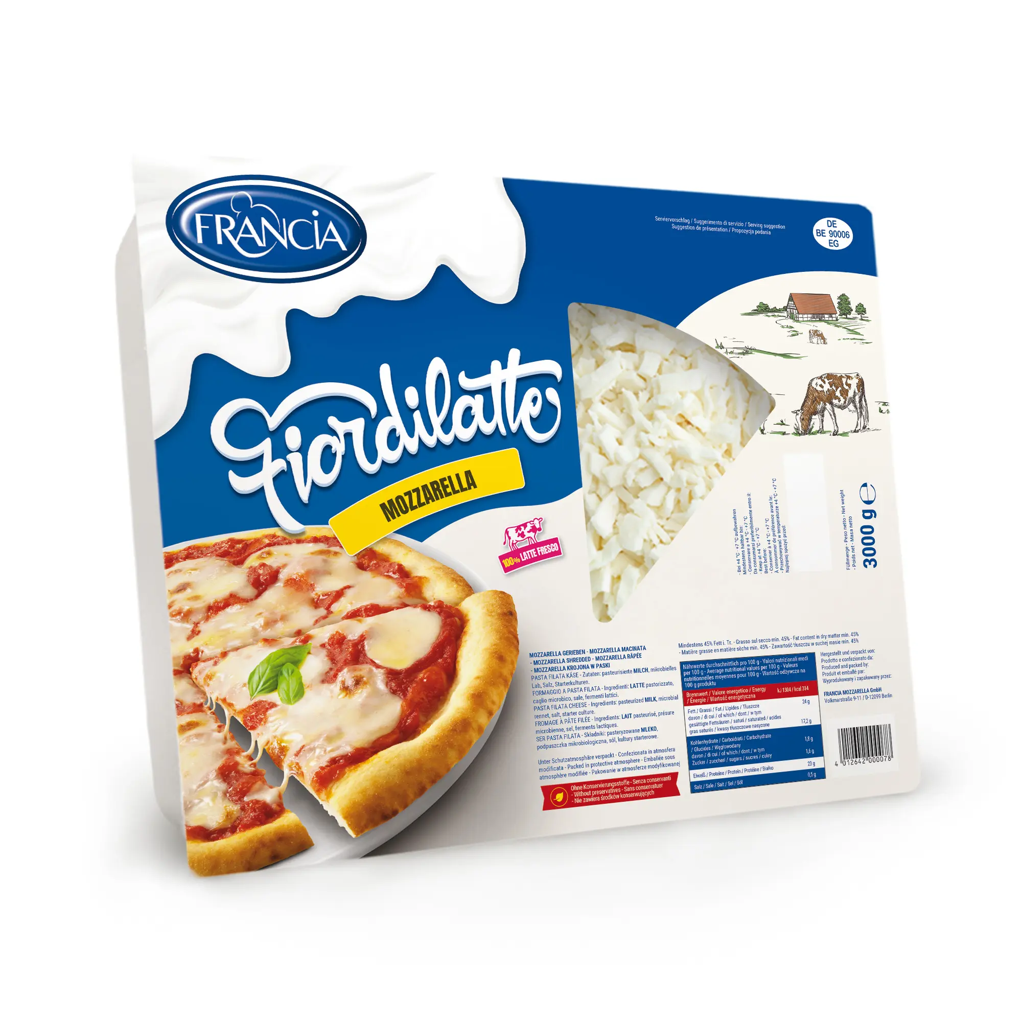 Mozzarella sminuzzata a marchio privato di prodotti lattiero-caseari biologici di qualità Premium 3Kg Made in Italy per Pizza