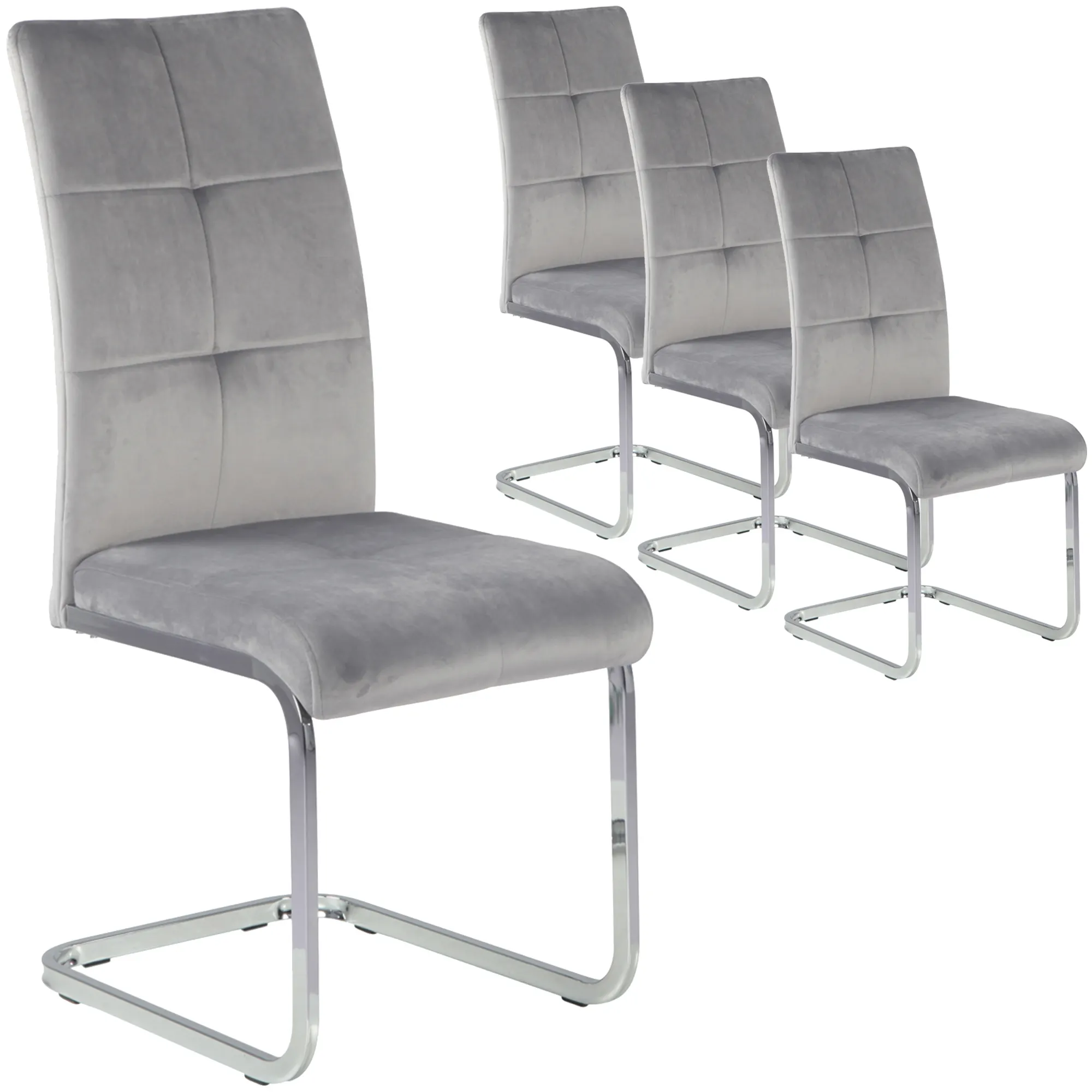 Modern cheap chromed bow shape metal base gray fabric upholstered dining room chair