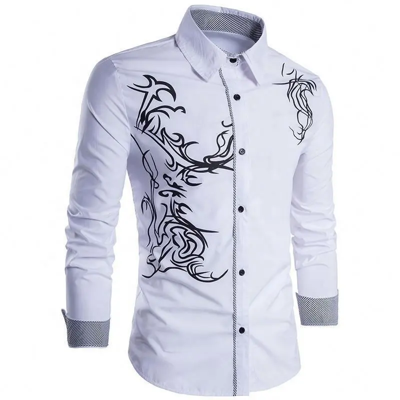 2021 printemps hommes chemise à manches longues Style chinois impression mode affaires coupe ajustée chemises décontractées grande taille personnalisée