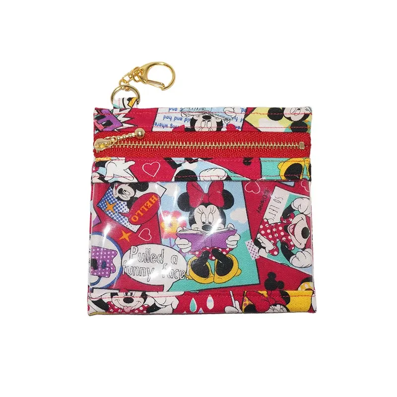 Bolsa con cremallera de gran oferta con bolsillo de vinilo transparente hecha con tela Oxford de algodón japonés "Minnie Mouse - Fun" bolsa de cosméticos