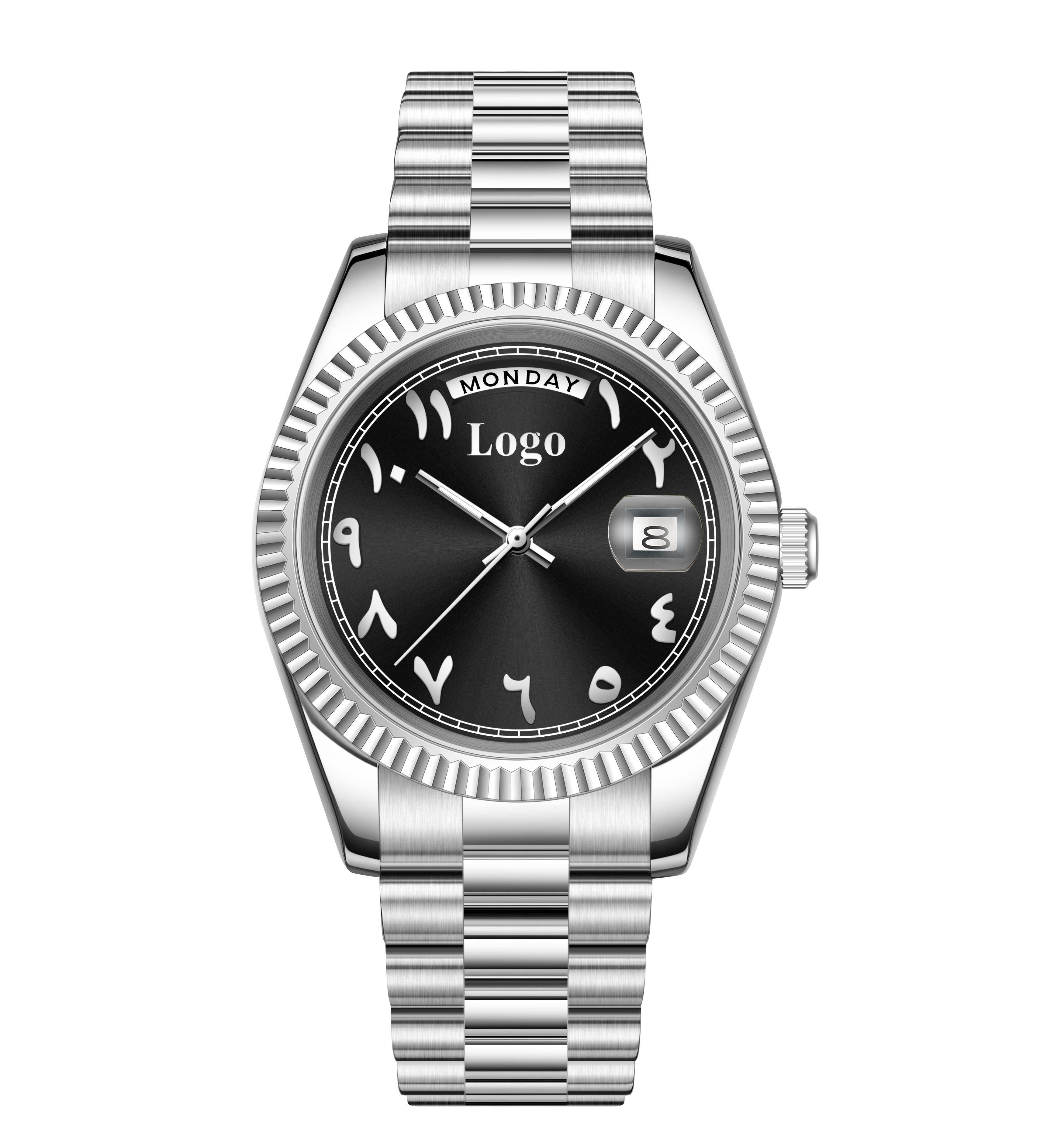 silver black dial