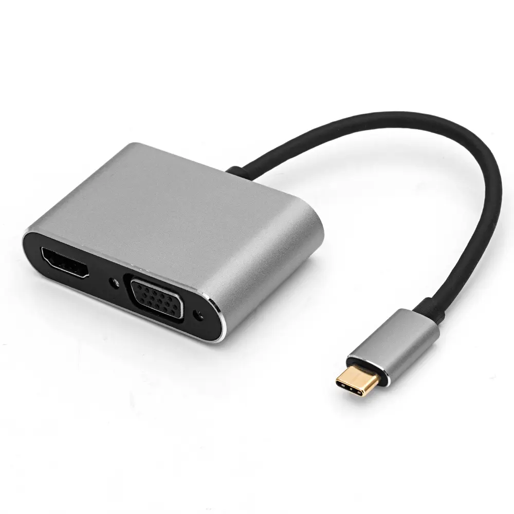 جودة عالية ، إضافة إلى مقارنة نوع المشاركة C إلى HDMI + VGA ، محول USB Type C متعدد المخارج للهواتف المحمولة إلى الكمبيوتر المحمول