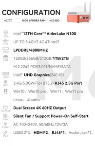 2023 New Design 12 Gen Intel N100 CPU Mini PC With DDR5 16GB Onboard WIFI6 RJ45 2500M <strong>Type</strong> C Power Small <strong>Computer</strong> Mini PC - Product Image 6