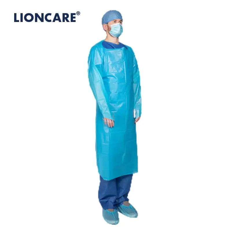 LIONCARE Alta Qualidade CPE Vestido Mangas Compridas Descartável Vestido com Thumb Loop