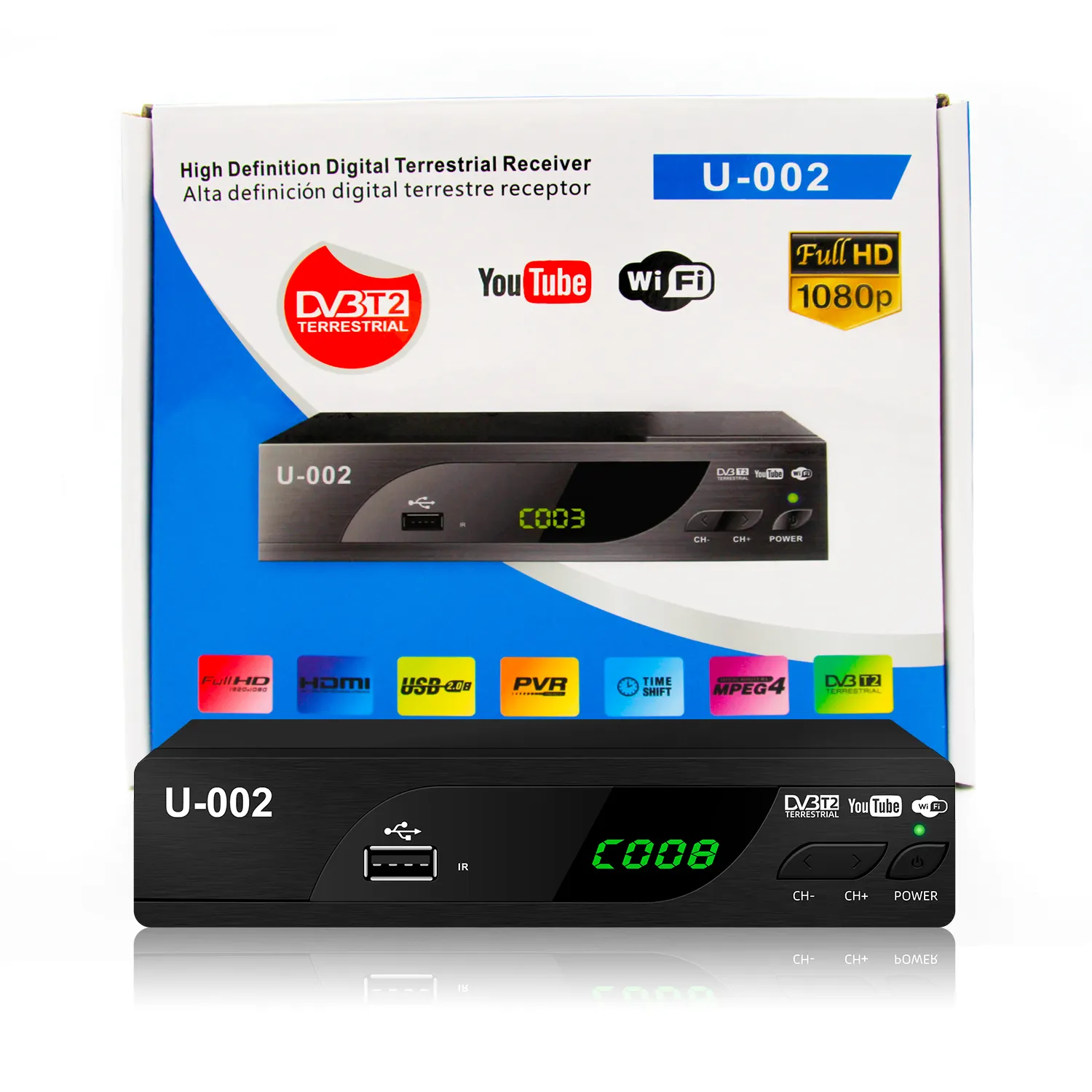 Receptor de TV DVB T2 listo para enviar 1080P Full HD DVB T2 Set Top Box H.264 Free To Air DVB-T2 USB DVB T2 Decodificador