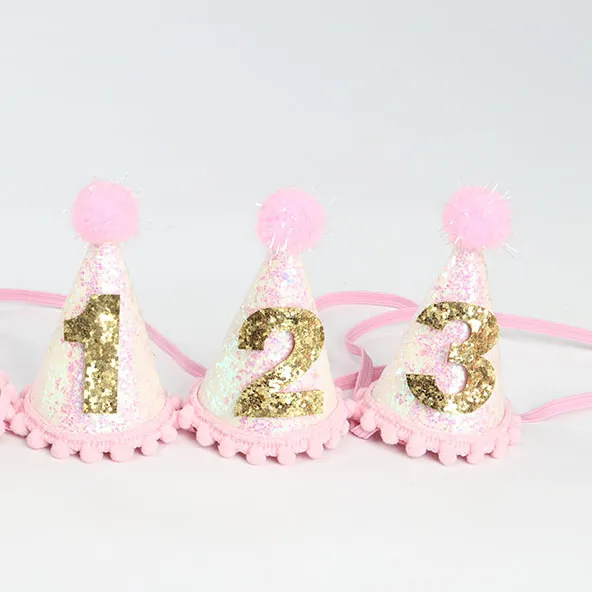 Baby Shower rosa blu neonata primo compleanno cappello forniture per feste cappello a cono per bambini con pon pon corona di compleanno per bambini