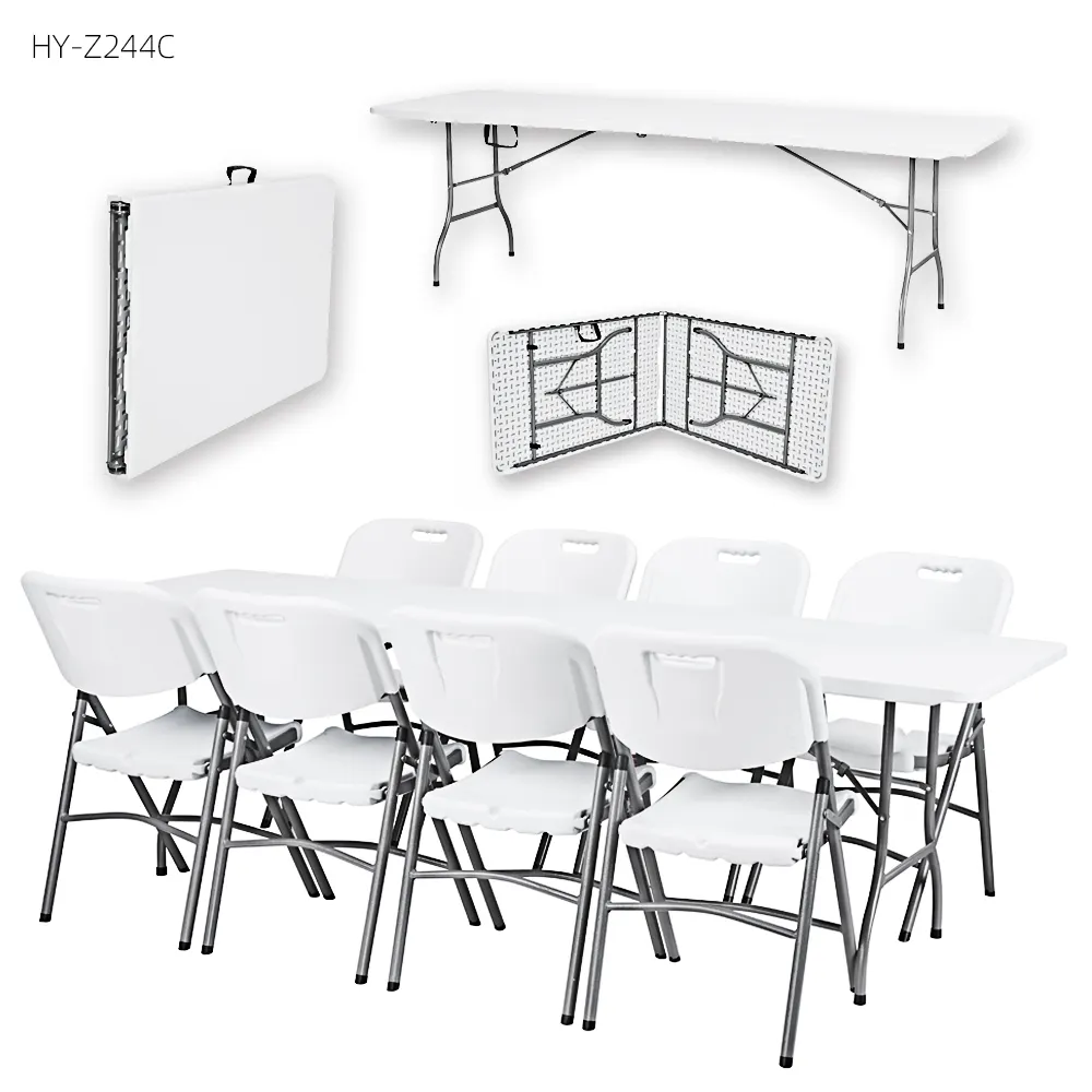 Mesa de Buffet plegable de 8 pies y 8 pulgadas y 244cm, mesa de plástico para cerveza Pong, balcón, fiesta de boda