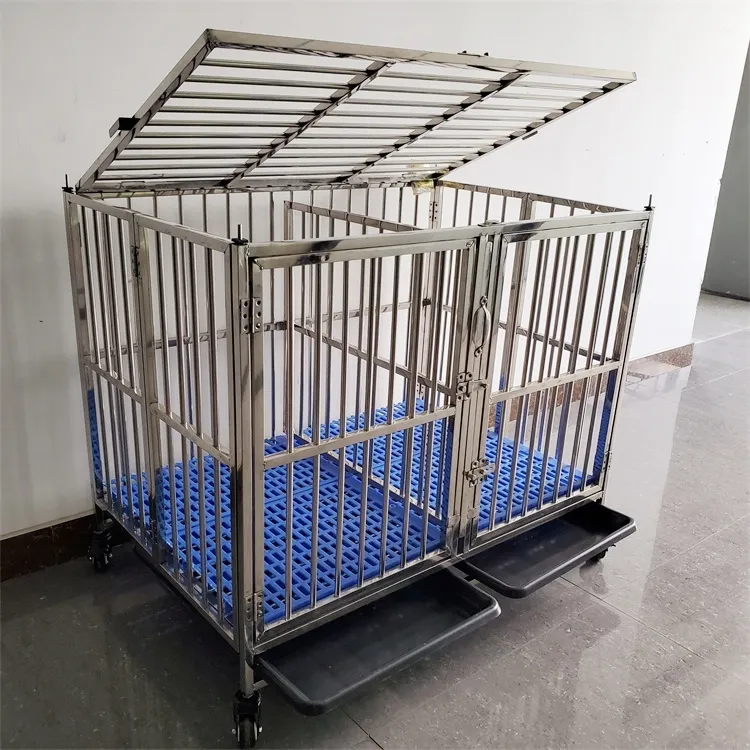 Dog Kennels Gaiolas Dobrável Adulto Venda Big Dogs Ao ar livre Forte Aço Inoxidável Fechado Fio De Metal Dobrável Crate Cage Pet