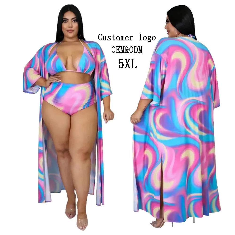 Sexy Plus Size Bikini Swimsuit Beach Wear Printing Bathing Suit 3 Piece Bikini Set Swimsuit with Cover Ups
