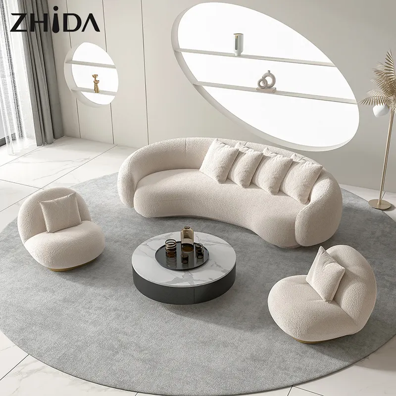 Muebles modernos Comfort White Half Moon Round Cloud Sala de estar Sofás Sofá curvo de 3 plazas para el hogar