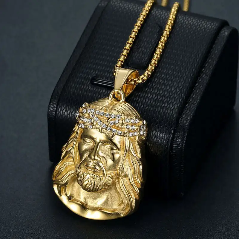 Хипхоп религиозное ожерелье из нержавеющей стали с подвеской в виде Иисуса, цепочка, христианские ожерелья золотого цвета для мужчин