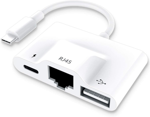 USB C到以太网适配器、3合1 RJ45到USB C以太网适配器，带USB端口和USB C充电兼容戴尔XPS、三星 - Product Image 1