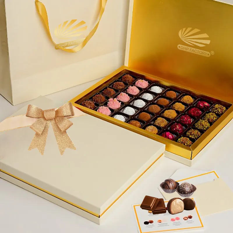 Especificaciones vacías personalizadas, venta al por mayor de China, Caja de lujo de papel, cajas de embalaje de Chocolate para frutos secos, Chocolate con divisores
