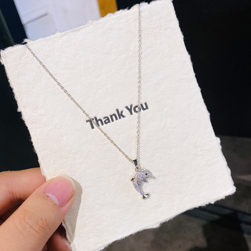 D14 silver small dolphin with full diamond setting