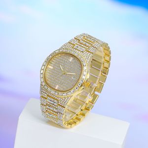 Sıcak satış altın roma High-End Hip Hop tam elmas kare erkek saati moda kuvars Moissanite izle - Product Image 2