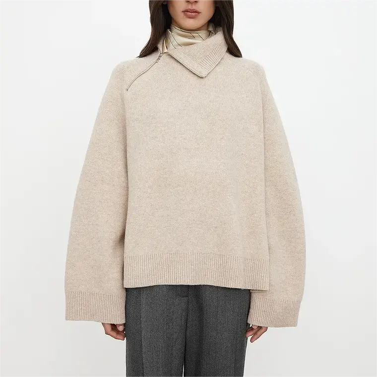 2024 nuovi arrivi maglione a collo alto corto 1/4 donna di lusso con Zip maglia mezza Zip in misto lana