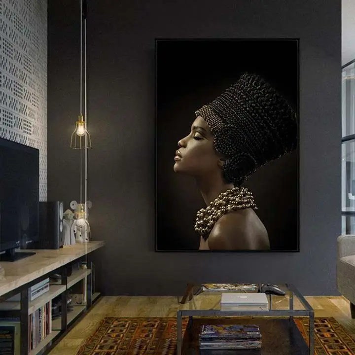 Africain Noir Abstrait Portrait Art Mural Toile Afro Femmes Poster Peinture sur Toile pour Chambre Décoration Murale Grande Toile Peintures à l'Huile