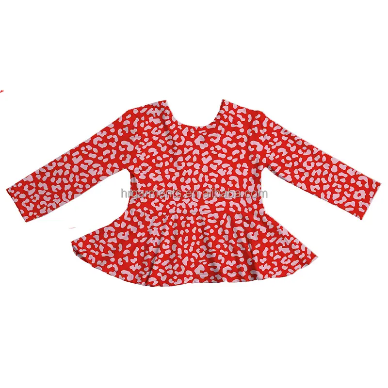 Tops con volantes para bebé y niña, camisas con estampado de leopardo rojo, camisetas de manga larga para el Día de San Valentín, nuevo estilo