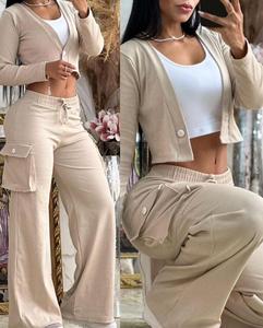 Kadınlar için bahar sonbahar rahat kıyafetler iki parçalı pantolon seti bayanlar rahat Streetwear