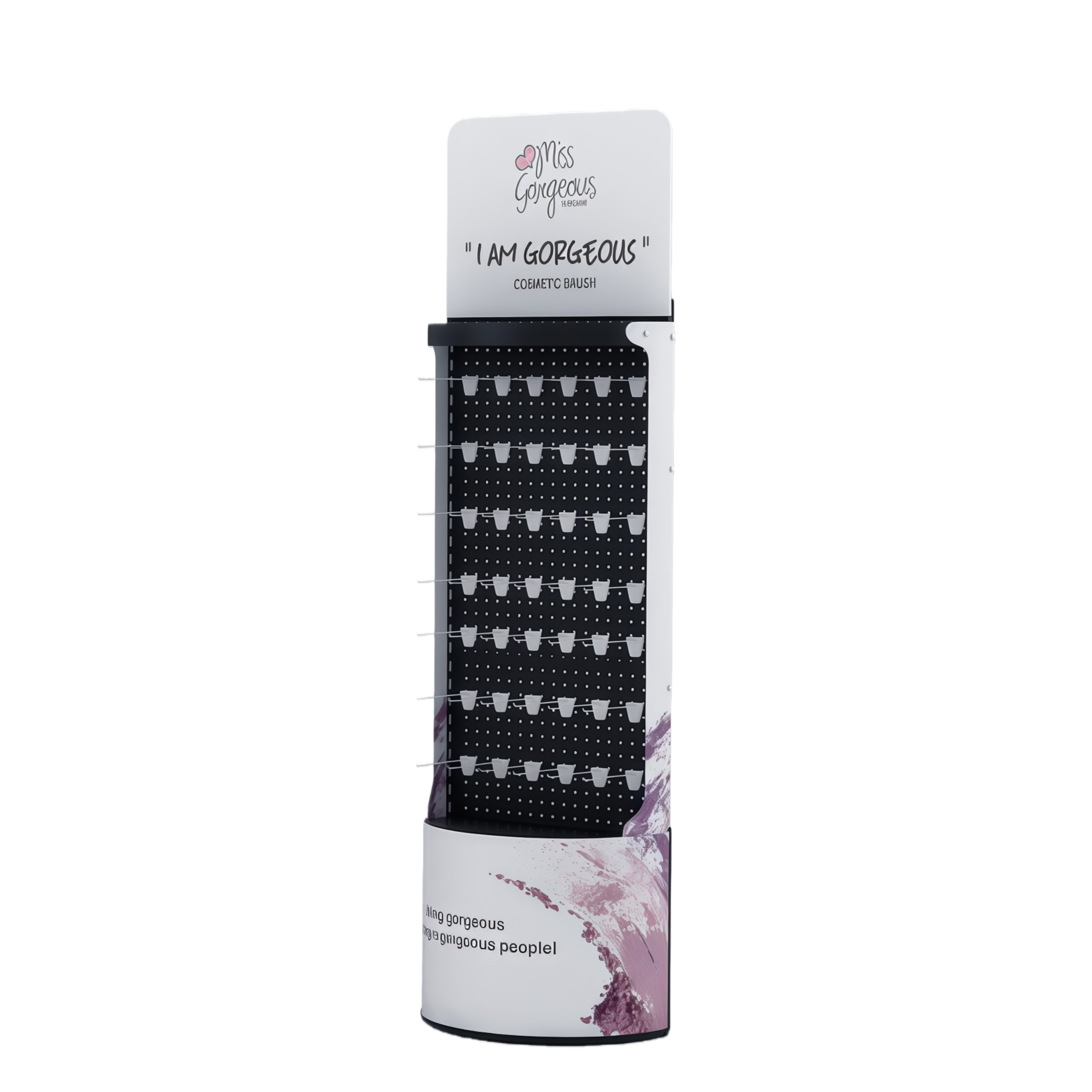 Expositor de suelo con panel perforado para cosméticos