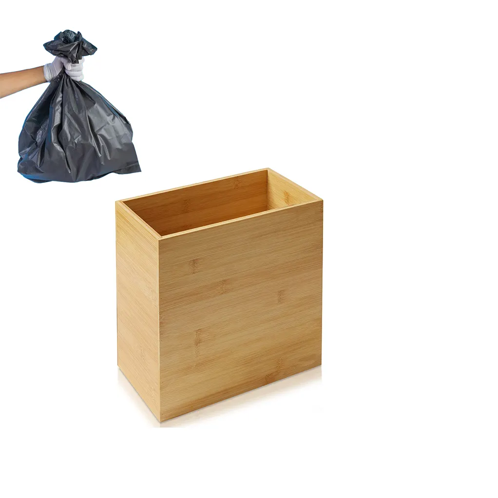 Gran oferta de cubos de basura de bambú Natural, cesta para el Hogar, baño, oficina, cubo de basura de madera, cubo de basura de bambú multifunción