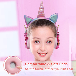 Kids Wireless Headphones for Kids Unicorn Bluetooth Headphones w/Microphone Adjustable Headband Over On Ear Headset Earphone