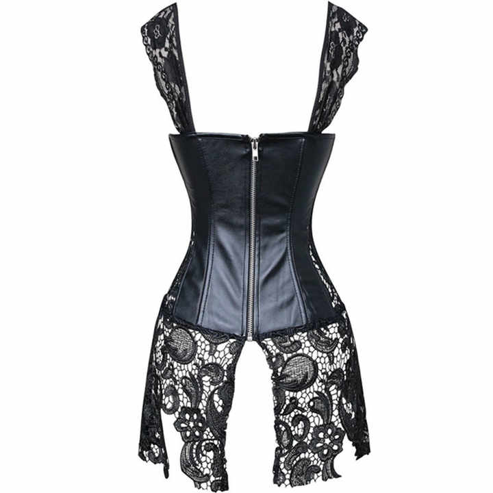 Sexy Burlesque Lingerie Gothic Faux Leather Steampunk Corset Plus Size Black Lace Bustier Overbust Corsets Top