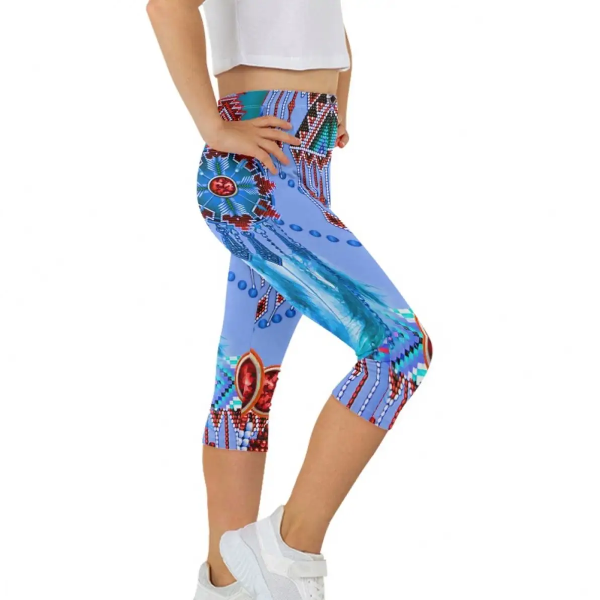 Pantalon court de yoga pour filles, taille basse, leggings de hanche de levage pour enfants, pantalon de yoga décontracté à motif tribal africain vintage