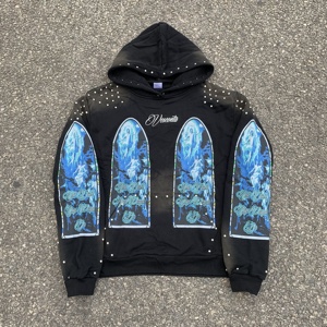 Auf Lager Großhandel 400 Gsm Heavyweight Streetwear Französisch Terry Cotton Sun Faded Sun lashed Strass Overs ize Boxy Fit Hoodie Herren - Product Image 1