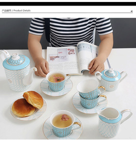 促销豪华餐具欧式陶瓷咖啡套装11件骨瓷茶具咖啡杯套装 - Product Image 5