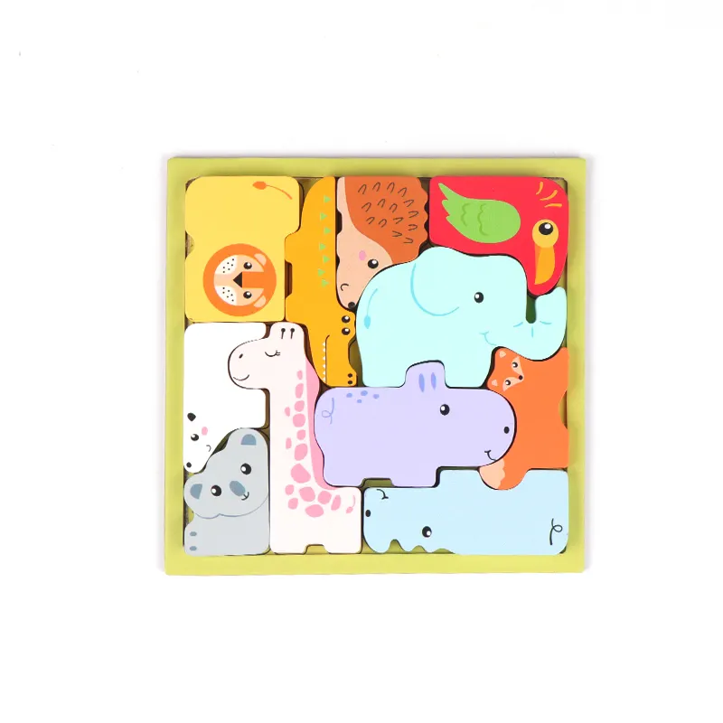 Vente chaude 3D Puzzles En Bois Animaux De Bande Dessinée Enfants Puzzle Cognitif Jouets En Bois pour Enfants Bébé Puzzle Jouet Jeux