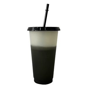 派对可重复使用的创意710毫升塑料饮料杯24盎司单层温度多色变色杯，带盖子和吸管 - Product Image 6