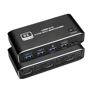 8K 2.1 KVM开关分离器USB 3.0切换器2进1出，用于计算机显示器键盘鼠标EDID HDCP打印 - Product Image 1