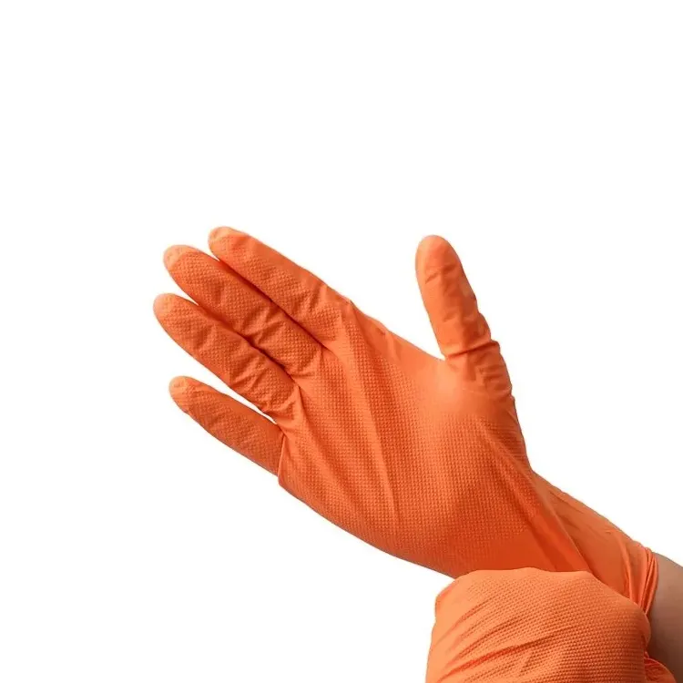 Guantes de nitrilo desechables sin polvo con textura de diamante naranja Advance 8 Mil guante de uso industrial resistente