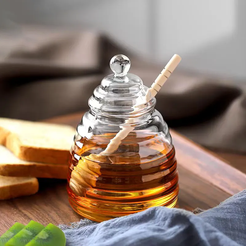 Transparant Handgemaakt Helder Glas Honing Opslag Potten Borosilicaat Glazen Pot Voor Honing Met Deksel