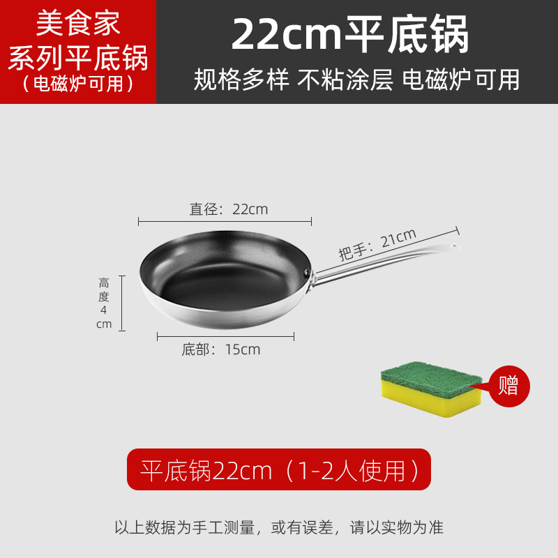 Extra Thick Bottom: 22cm Flat-bottomed Aluminum Frying Pan