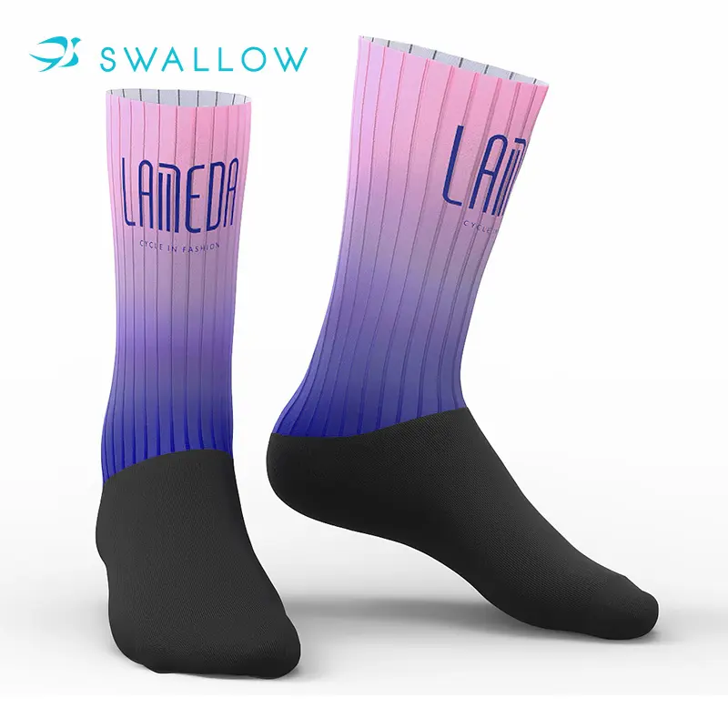 Swallow meias personalizadas, meias esportivas de tecido com logotipo gradiente de subolmação para homens, preta ou personalizada