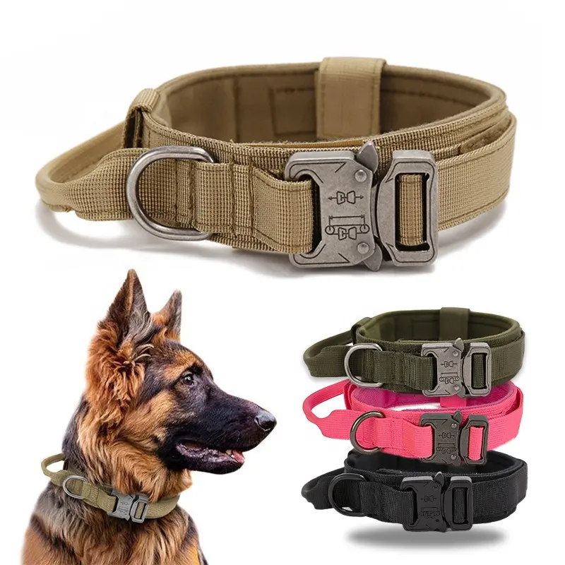 Alta Qualidade Heavy Duty Fivela De Metal Pet Dog Training Collar Cães Grandes Colar E Trela Set Tactical Dog Collar