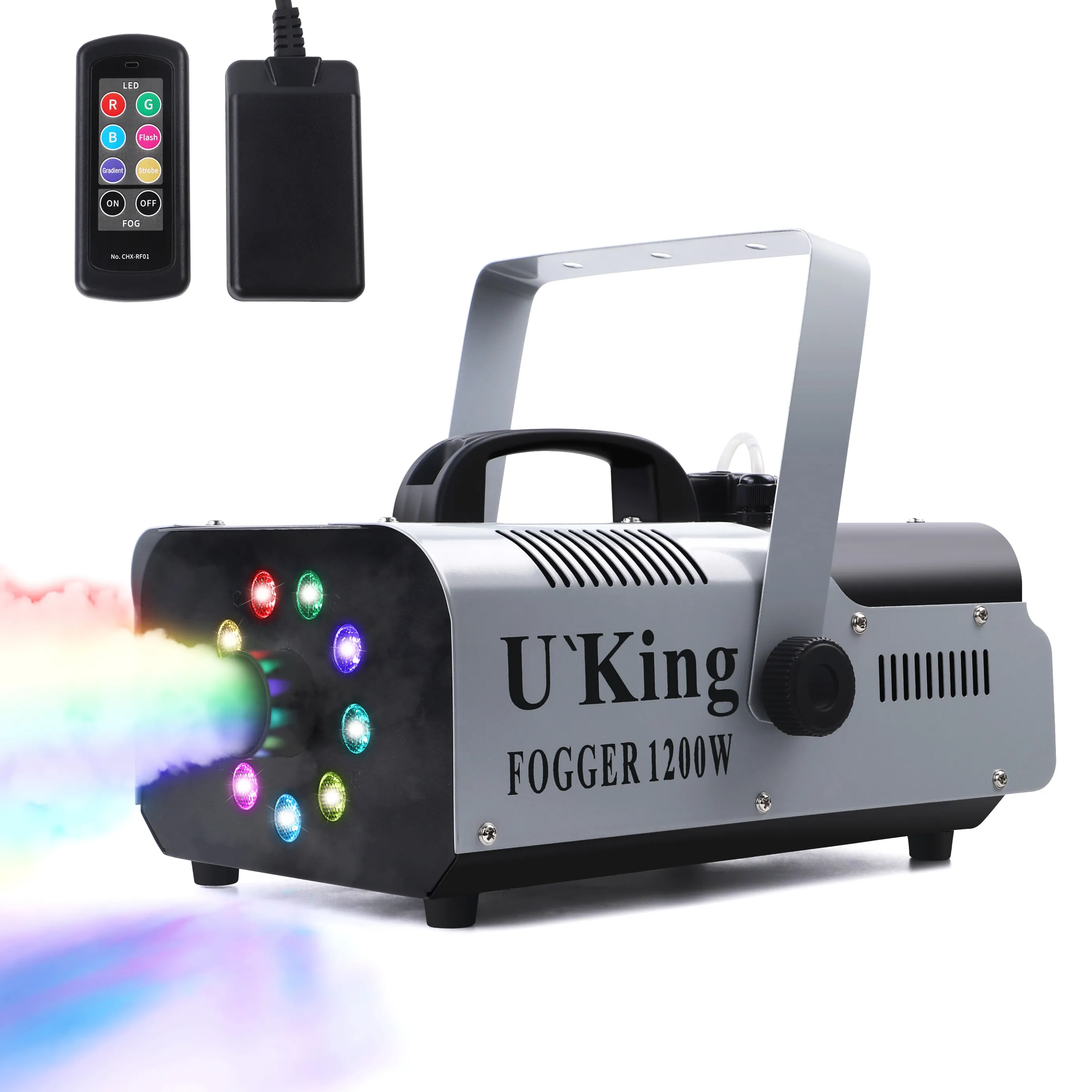 Machine à fumée brouillard LED 1200W avec éclairage RGB 3 en 1, équipement de pulvérisation coloré de scène, 9 pièces