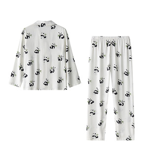 Lovely Cute Panda Print Pattern Viscose Daily Pijama Set