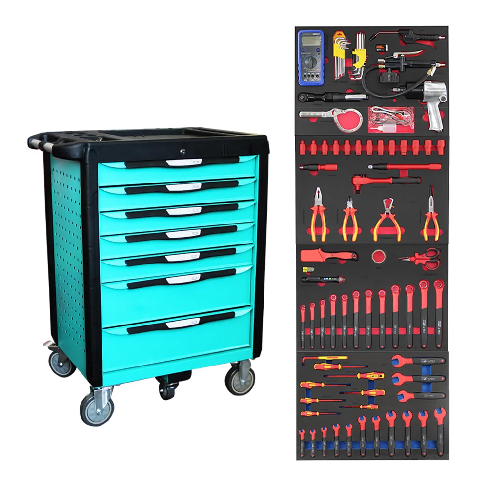 Professional 186 pcs insulated tool combo sets 4 Layer 5 DrawersEV/ New Energy Hybrid Sheet Metal Tool Kit Cabinet
