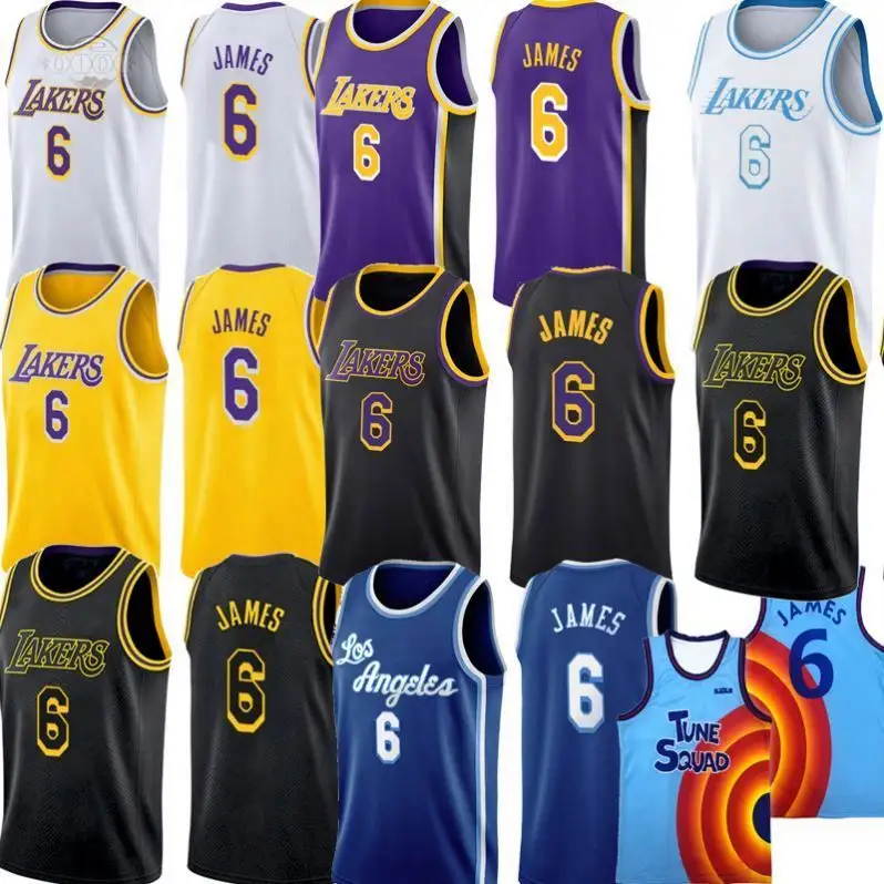 Camisa de basquete costurada los angeles, estilo novo, 2021-2022, para homens, lagoa #6, james, king, roupa esportiva