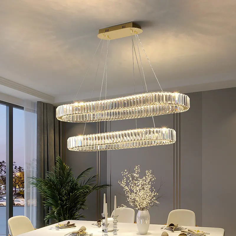Lámpara Led moderna de lujo para sala de estar, candelabro de cristal grande y redondo montado en techo, luces colgantes