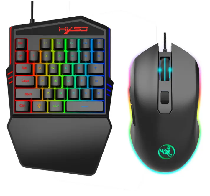 Uma Mão Teclado Para Jogos e Mouse sem fio Combo, RGB Rainbow Sensação Mecânica Teclado Para Jogos Backlit One-Handed