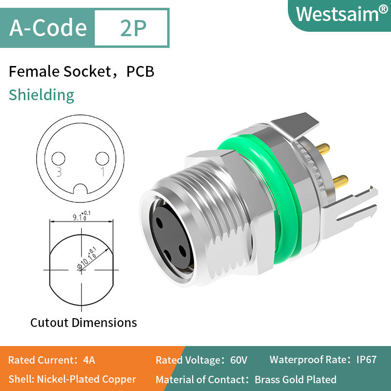 M8-A-2 female straight with bracket