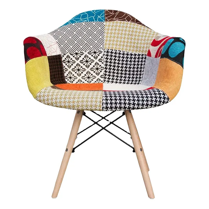 Soggiorno sala da pranzo sedia poltrone lusso francese Patchwork moderno tessuto per il tempo libero gambe in legno scandinavo sedie da pranzo